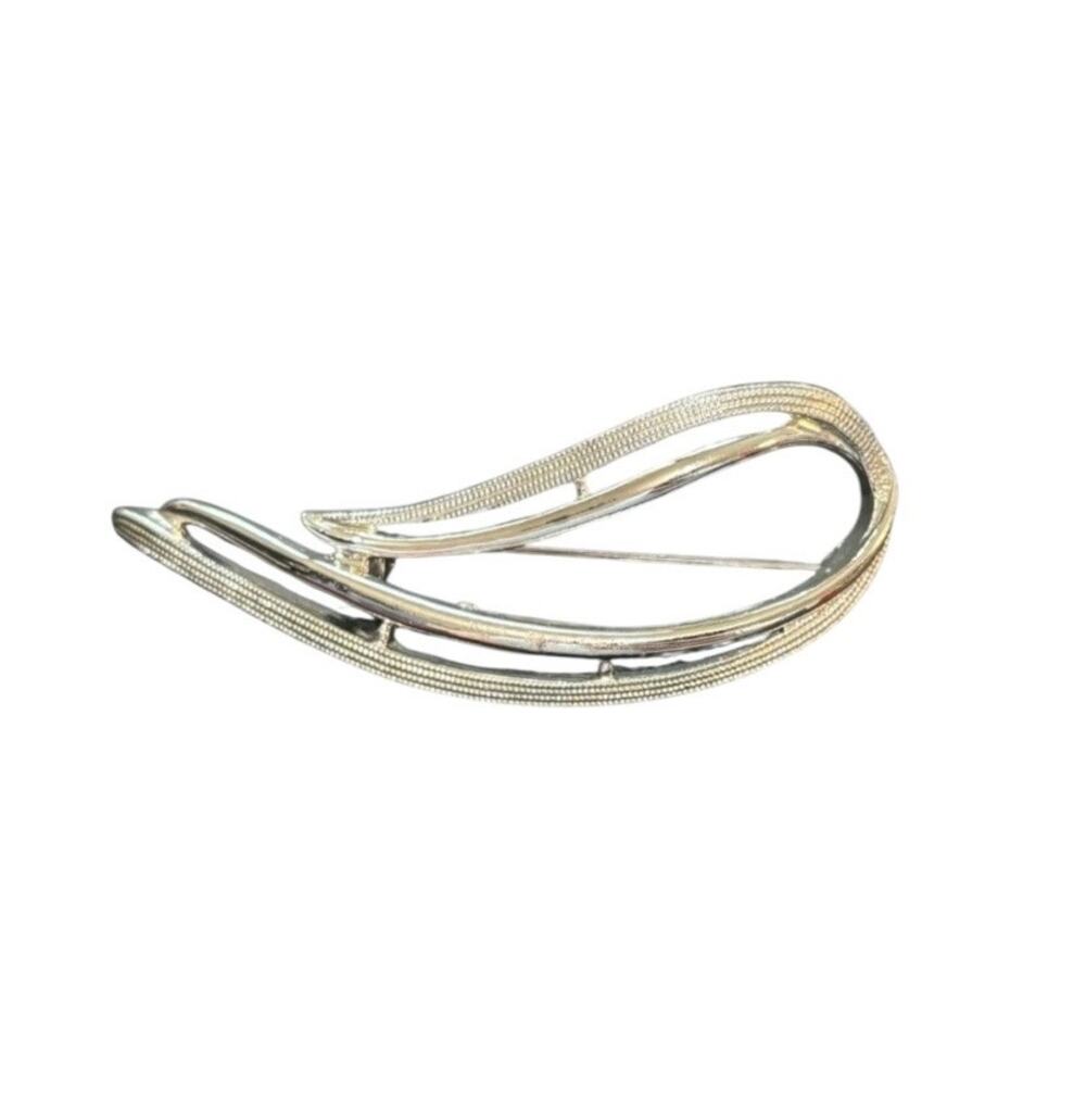 Vintage Sarah Coventry Silver Tone Brooch Abstract Modernist Minimalist Signed